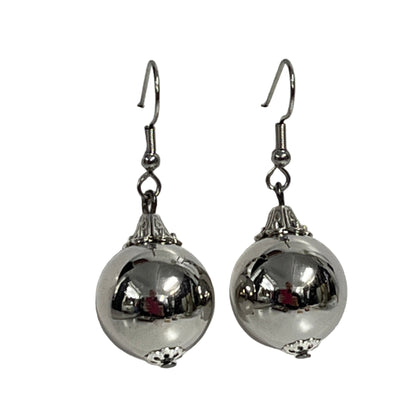 Christmas Earrings with Large silver Bauble beads stainless steel hooks.