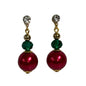 Christmas Earrings with red, green and gold beads stainless steel rhinestone posts gold.