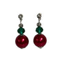 Christmas Earrings with red ,green and silver beads stainless steel rhinestone posts.