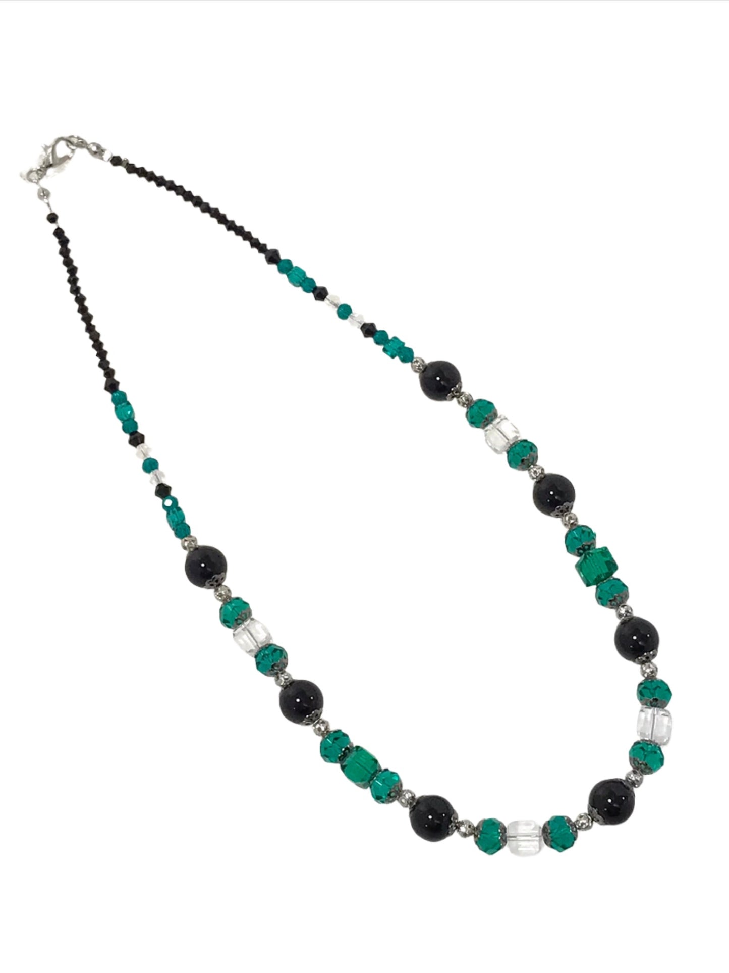 Emerald Black Glass Bead Necklace