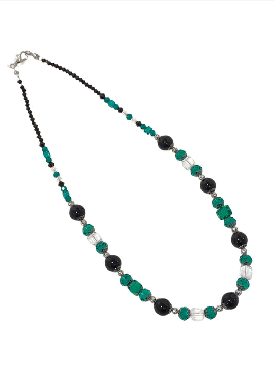 Emerald Black Glass Bead Necklace