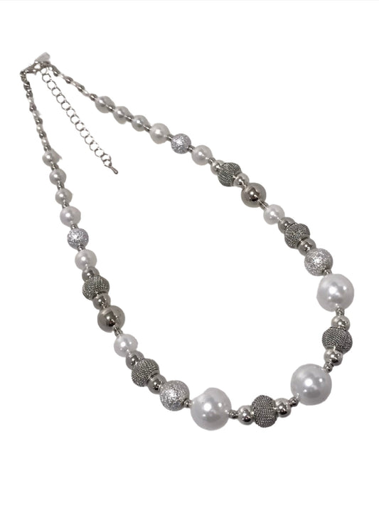 Pearl Silver Large Bead Necklace