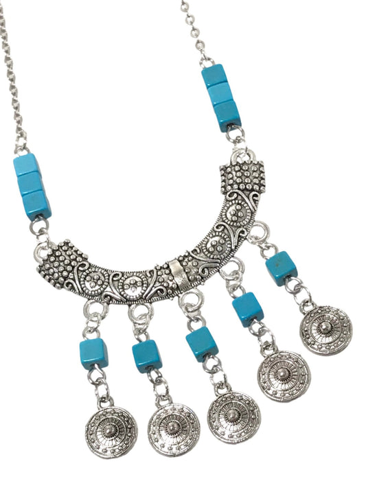 Antique Silver Coin Charm 5 Drop Pendant