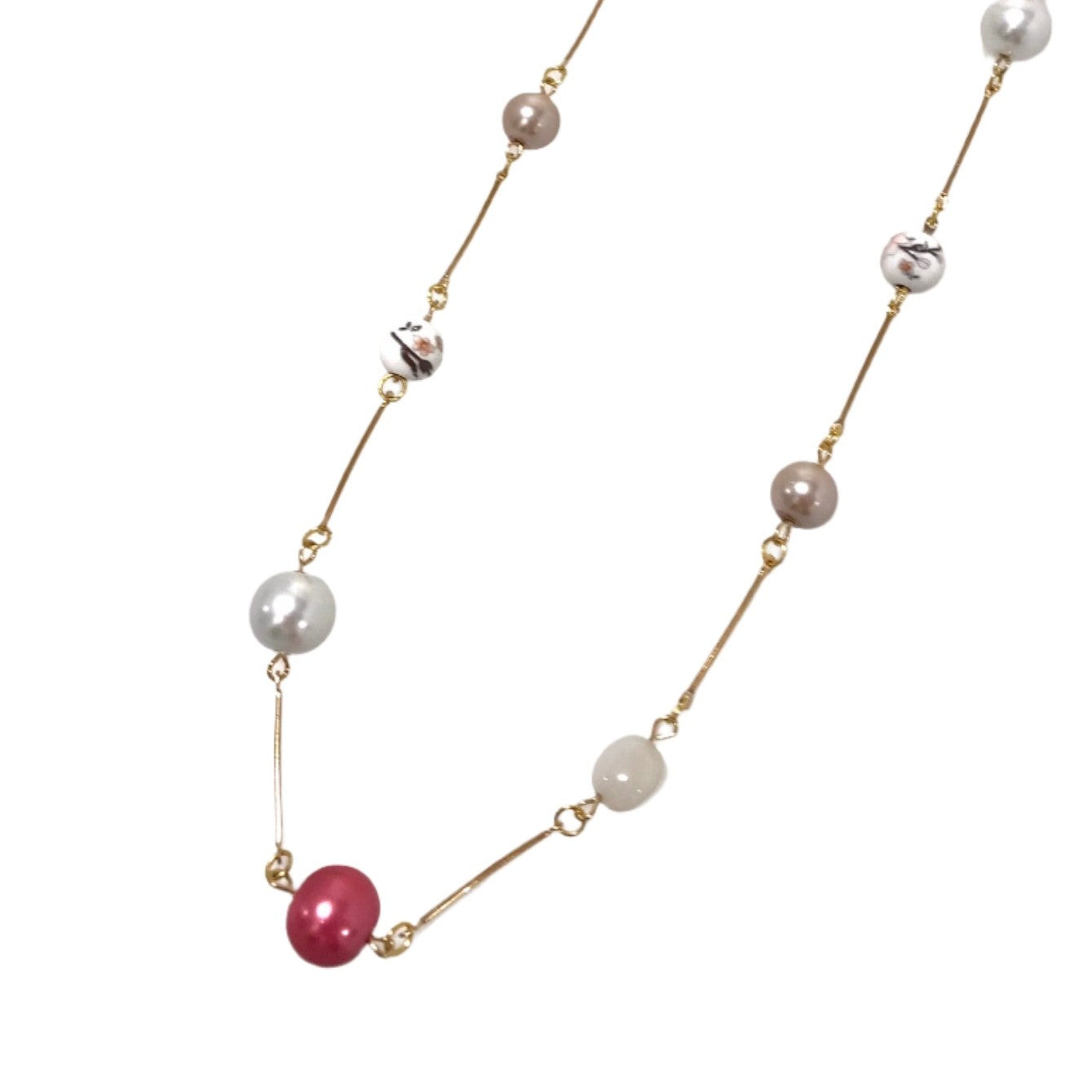 Ceramic Pearl Bead Gold Chain