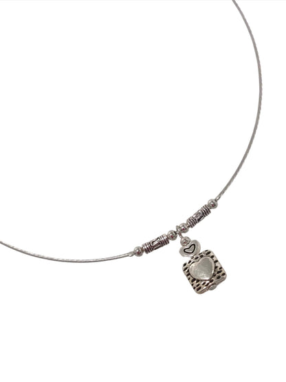 Double Heart Drop Tiger Tail Necklace