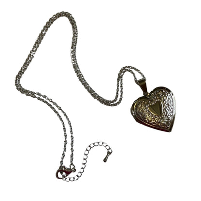 Heart-shaped silver locket with chain 