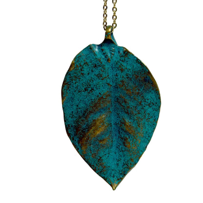 Petina bronze leaf-shaped pendant on a white background