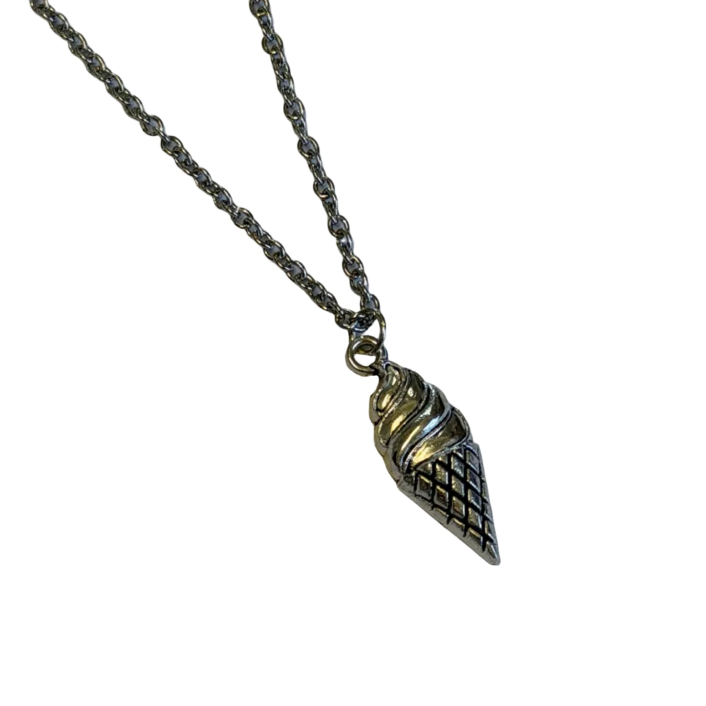Metallic silver icecream cone charm on chain