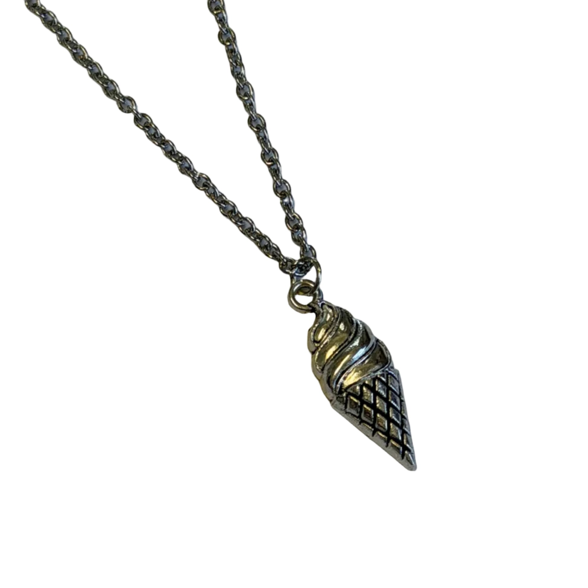 Metallic silver icecream cone charm on chain