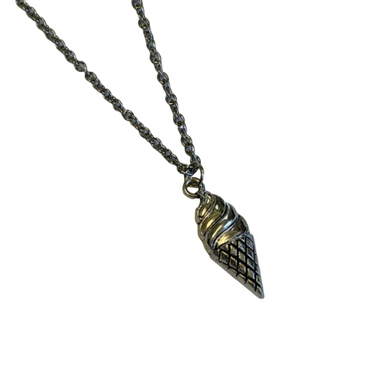 Metallic silver icecream cone charm on chain