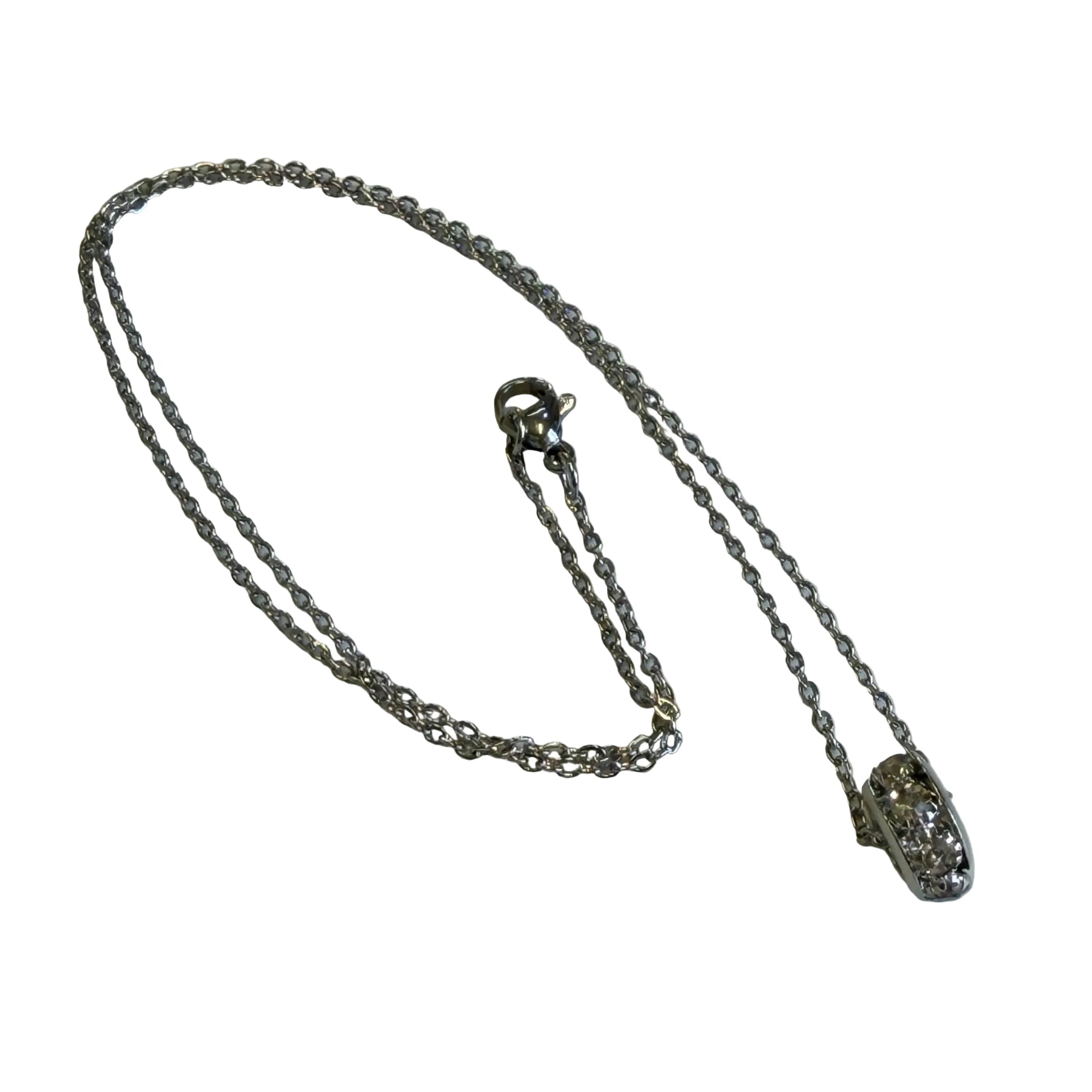 Silver chain necklace rondelle rhinestone