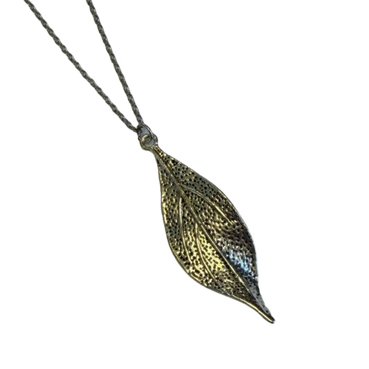 Silver leaf-shaped pendant on a stainless steel chain