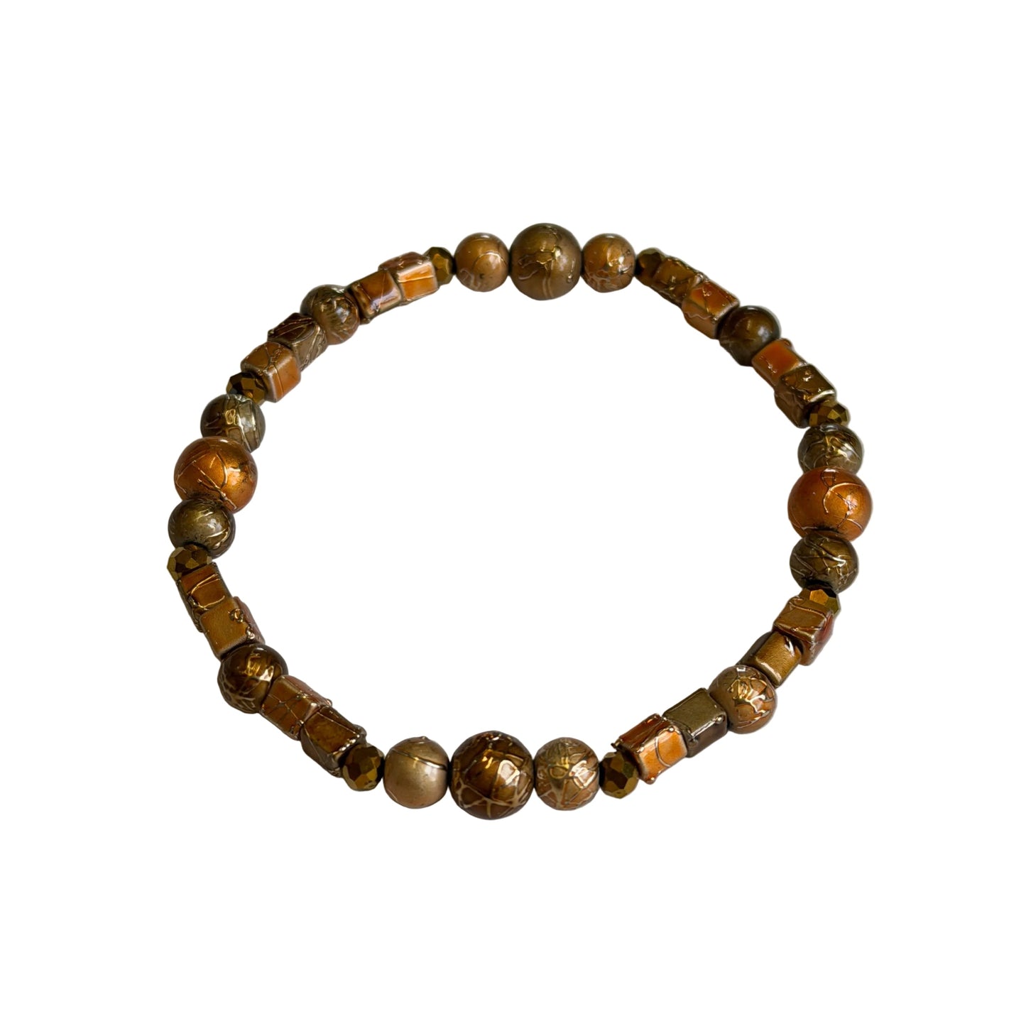 Beaded bracelet with gold and bronze varigatedbeads