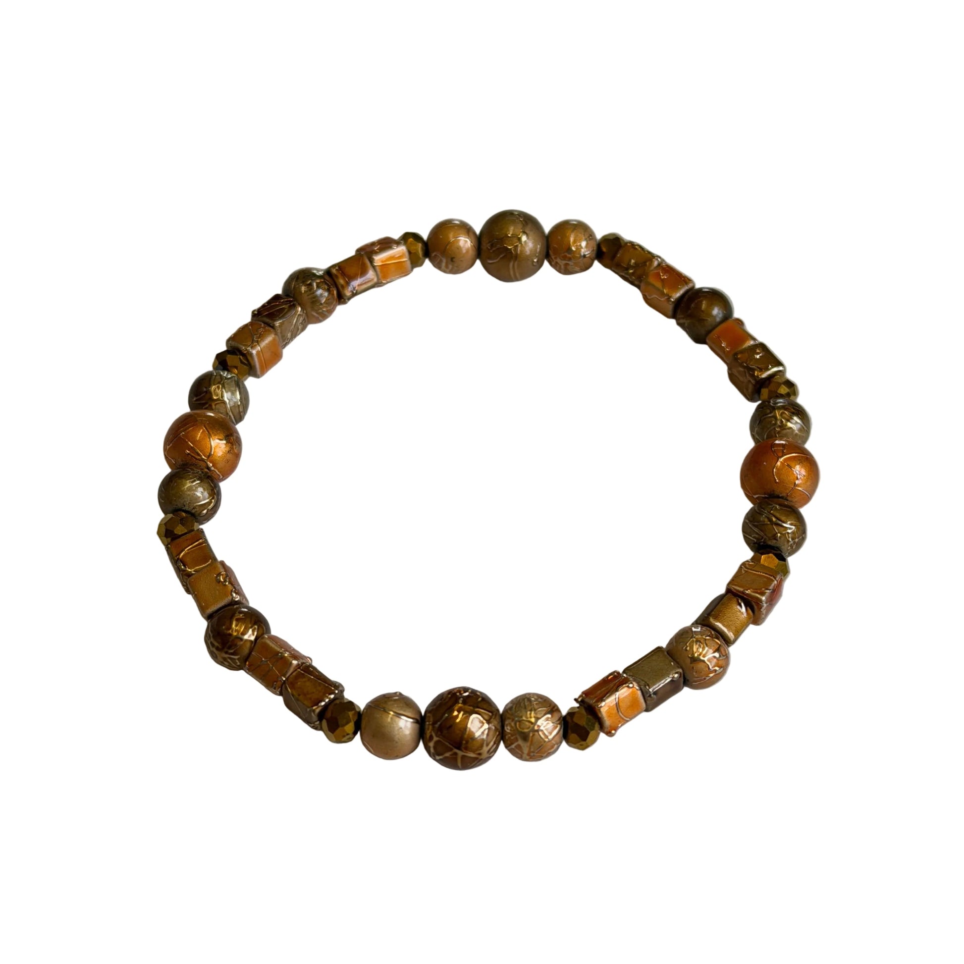Beaded bracelet with gold and bronze varigatedbeads