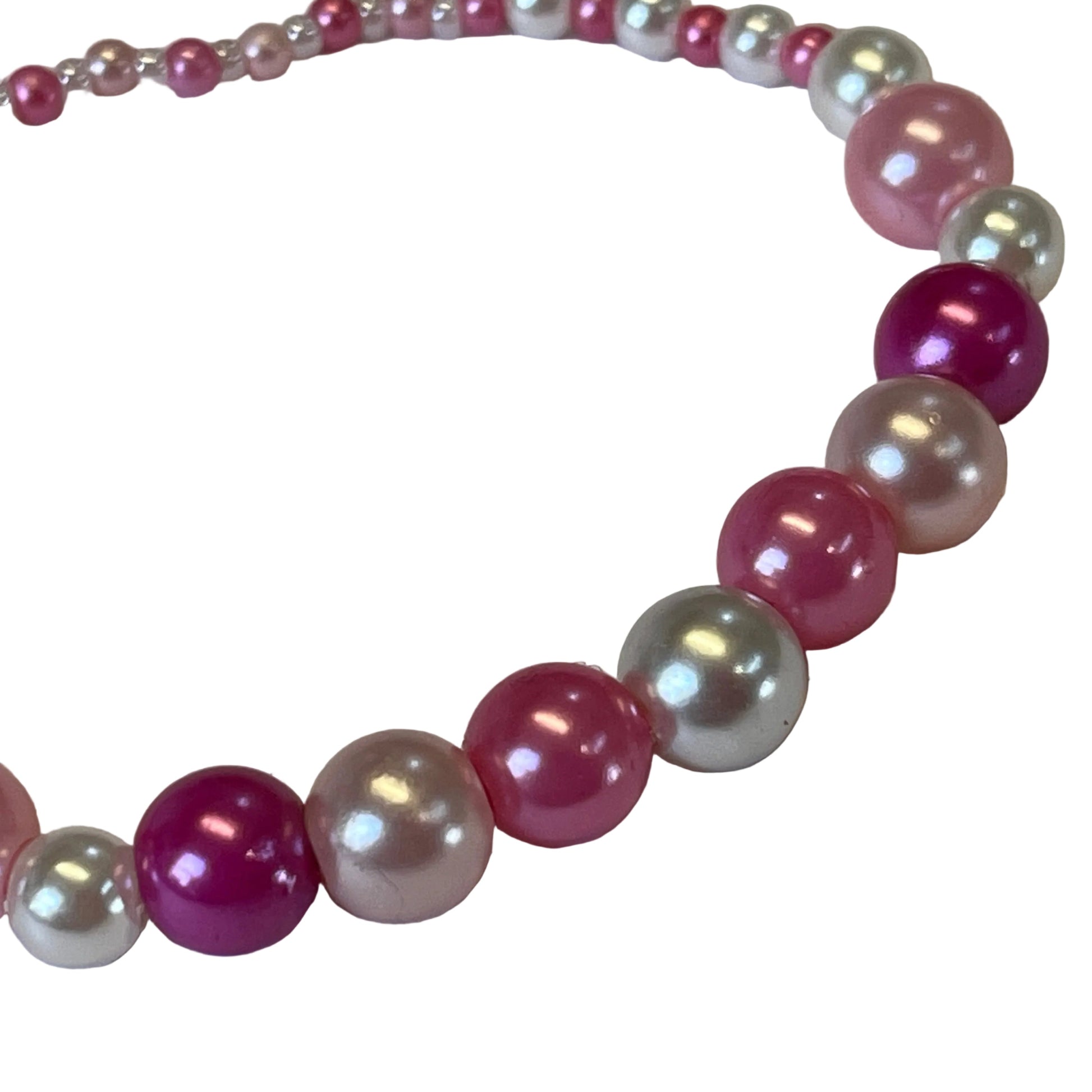 Girls Bracelet with large and small multi tone pink and pearl white beads