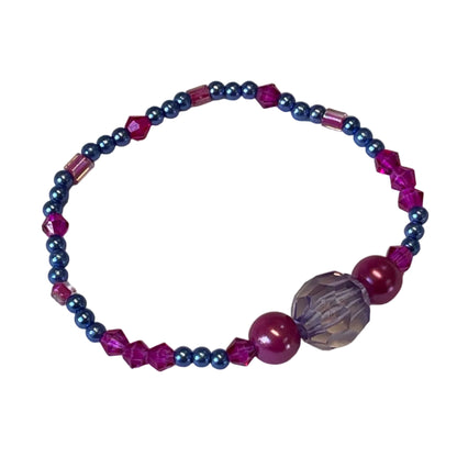 Beaded bracelet with purple and hot pink beads