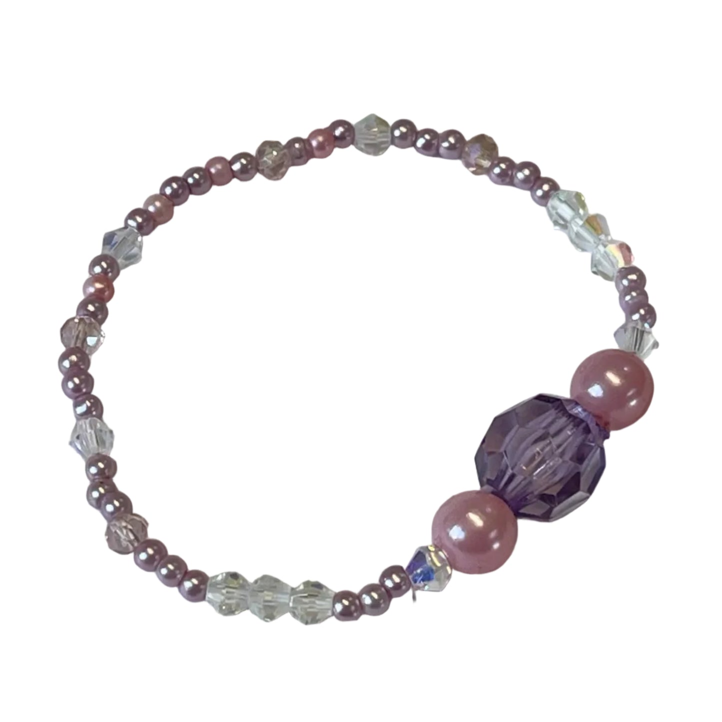 Beaded bracelet with pink and lilac purple beads 