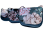 Floral-patterned bags denim look hydrangeas on a white background