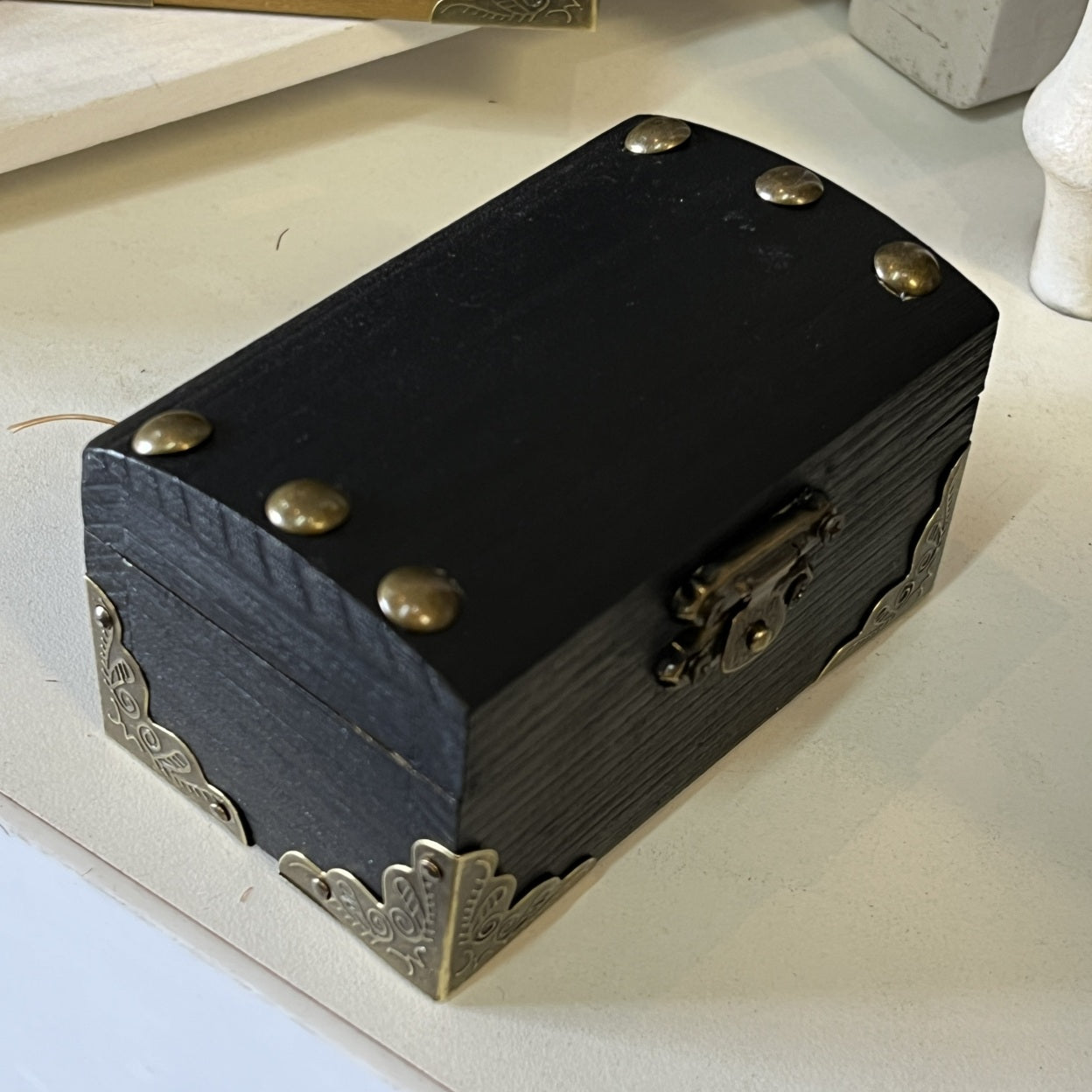 Black wooden box with brass accents jewellery box