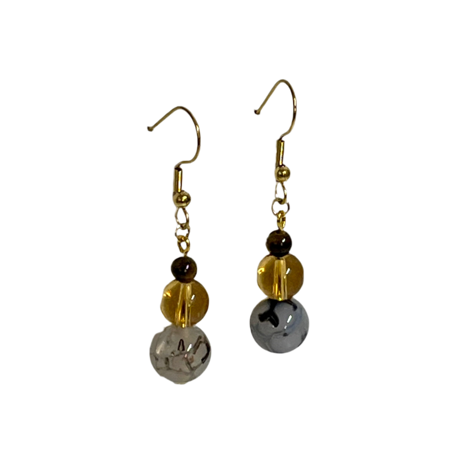 Rose Taupe Stone & Glass with Bronze Cat’s Eye Bead Earrings