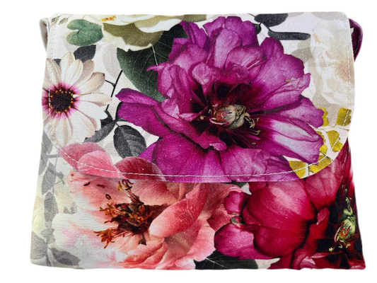 Mini floral handbag in 100% cotton canvas, handmade in New Zealand by LouLou