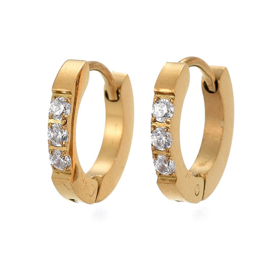 Gold Stainless Steel Huggie Cubic Zirconia Earrings