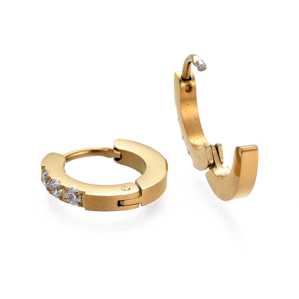 Gold Stainless Steel Huggie Cubic Zirconia Earrings