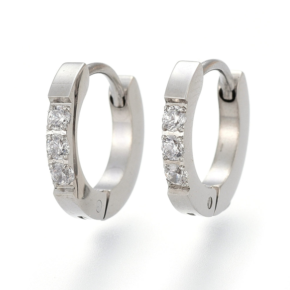 Stainless Steel Huggie Cubic Zirconia Earrings