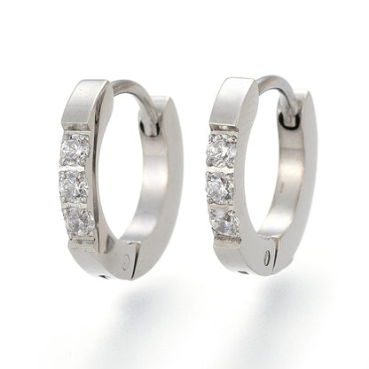 Stainless Steel Huggie Cubic Zirconia Earrings