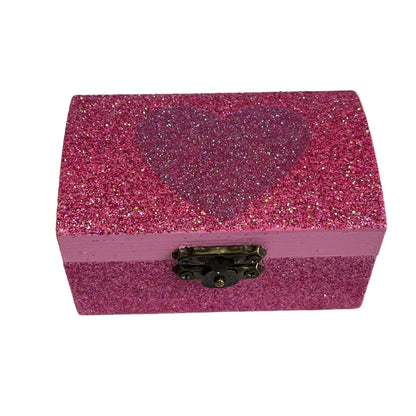 Pink Chest Purple Glitter Hearts - Jewellery Box