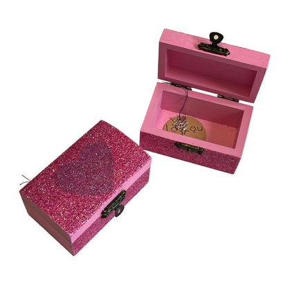Pink Chest Purple Glitter Hearts - Jewellery Box