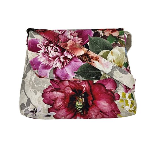 Mini floral handbag in 100% cotton canvas, handmade in New Zealand by LouLou