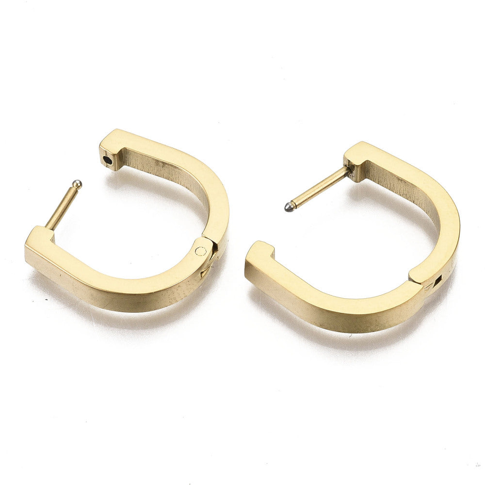 18K Gold Stainless Steel Oval Huggie Hoop Earrings