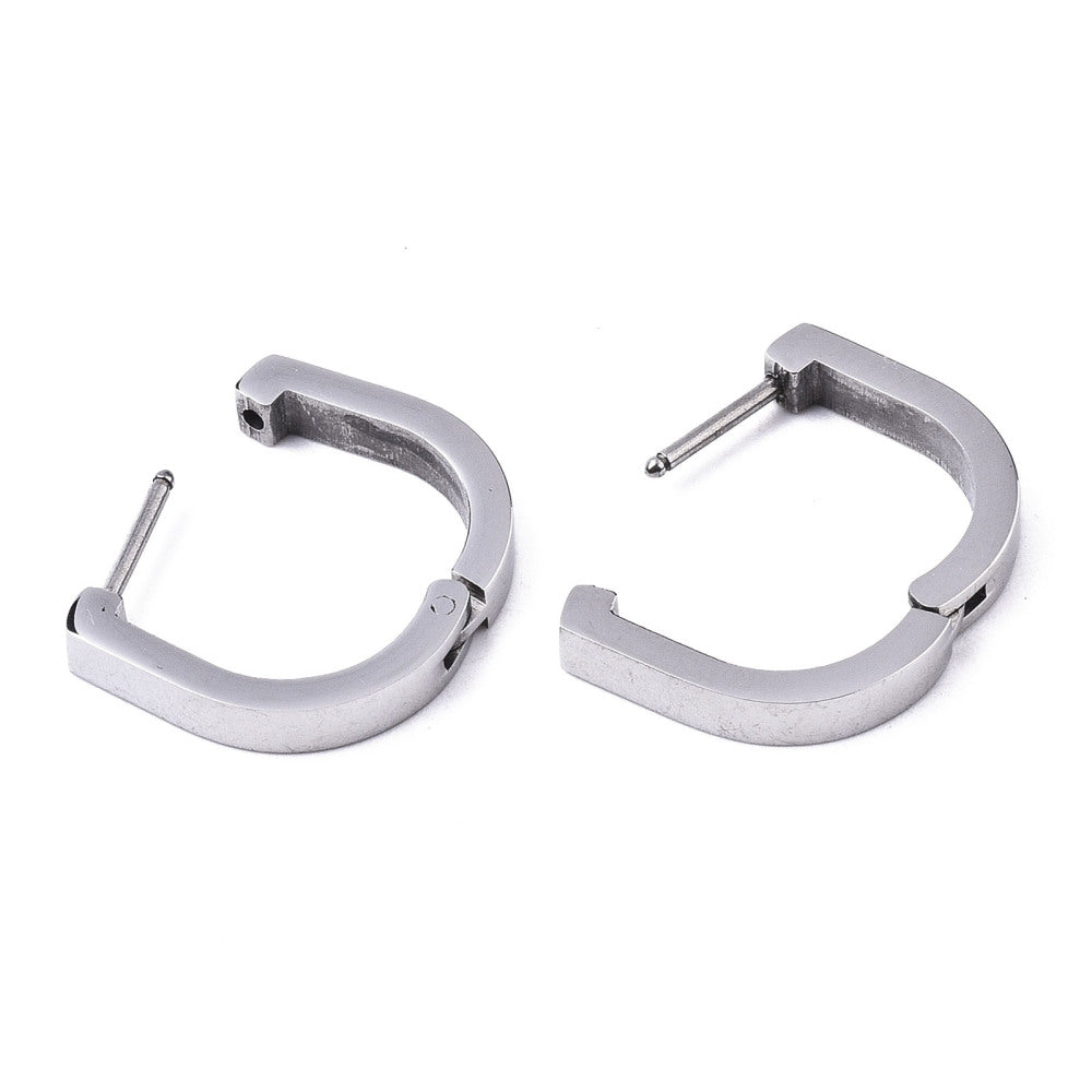Stainless Steel Oval Huggie Hoop Earrings