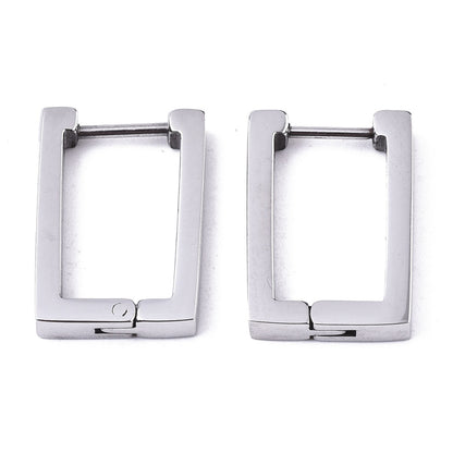 Stainless Steel Rectangle Huggie Hoop Earrings