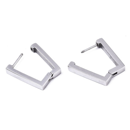 Stainless Steel Rectangle Huggie Hoop Earrings