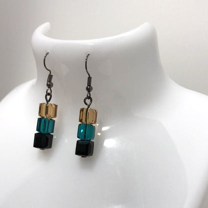Trio Large Square Bead Drop Earring