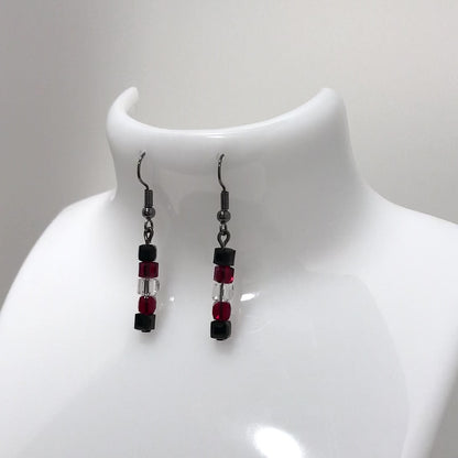 Tricolour Square Glass Bead Drop Earrings