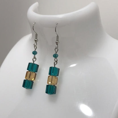 Trio Square Bead Silver Drop Earring