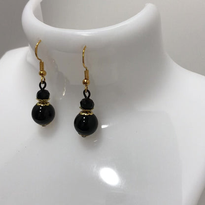 Black Gold 2 Bead Drop Earring